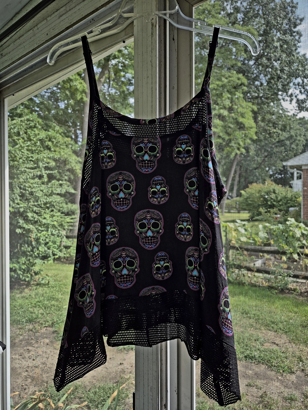 Hot Topic Sugar Skull Mesh Hem Tank Top-M